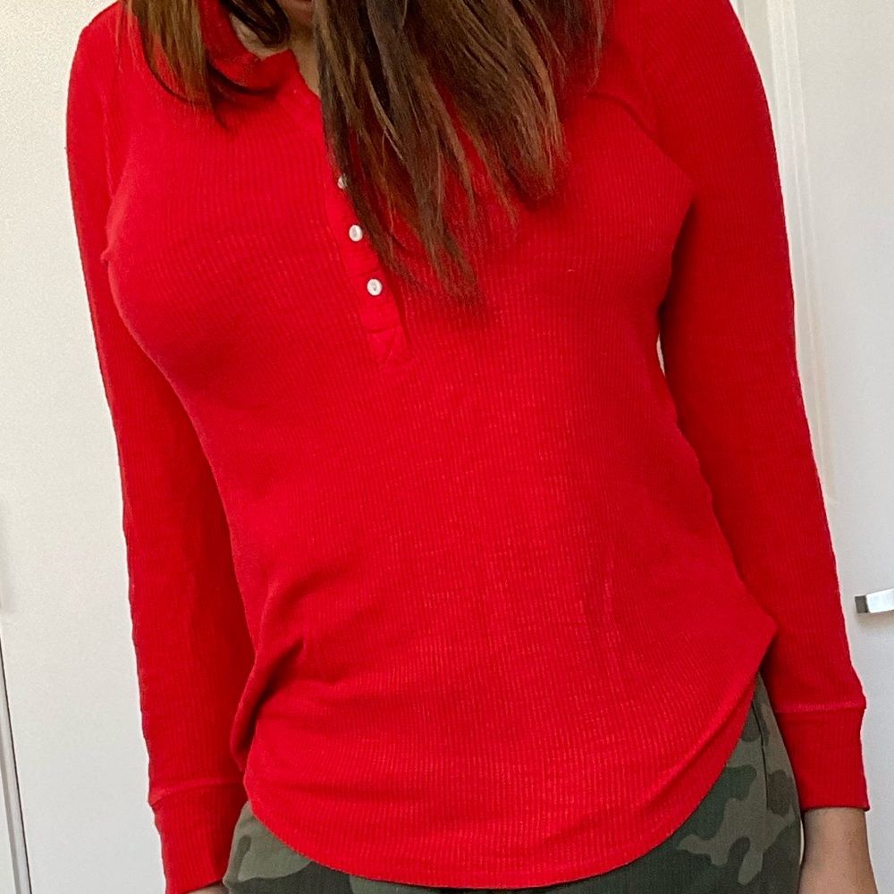 Red Semi-Button Up Lounge Shirt by Aerie